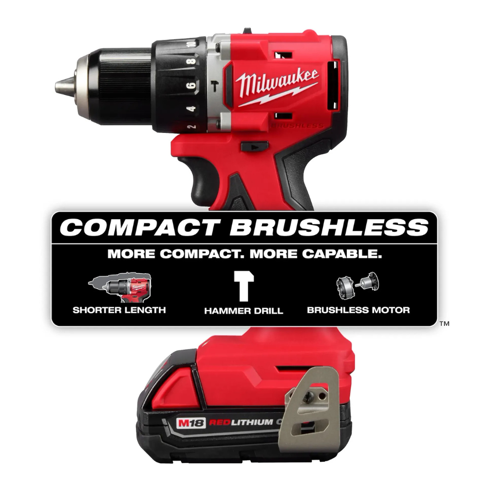 Milwaukee M18 Compact Brushless 1/2" Hammer Drill/Driver Kit from GME Supply